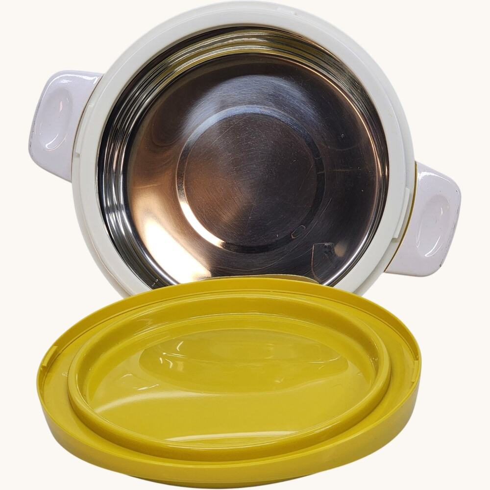 Cello Vintage Thermal Food Storage Transport Bowl Container Set Yellow w/ Lid